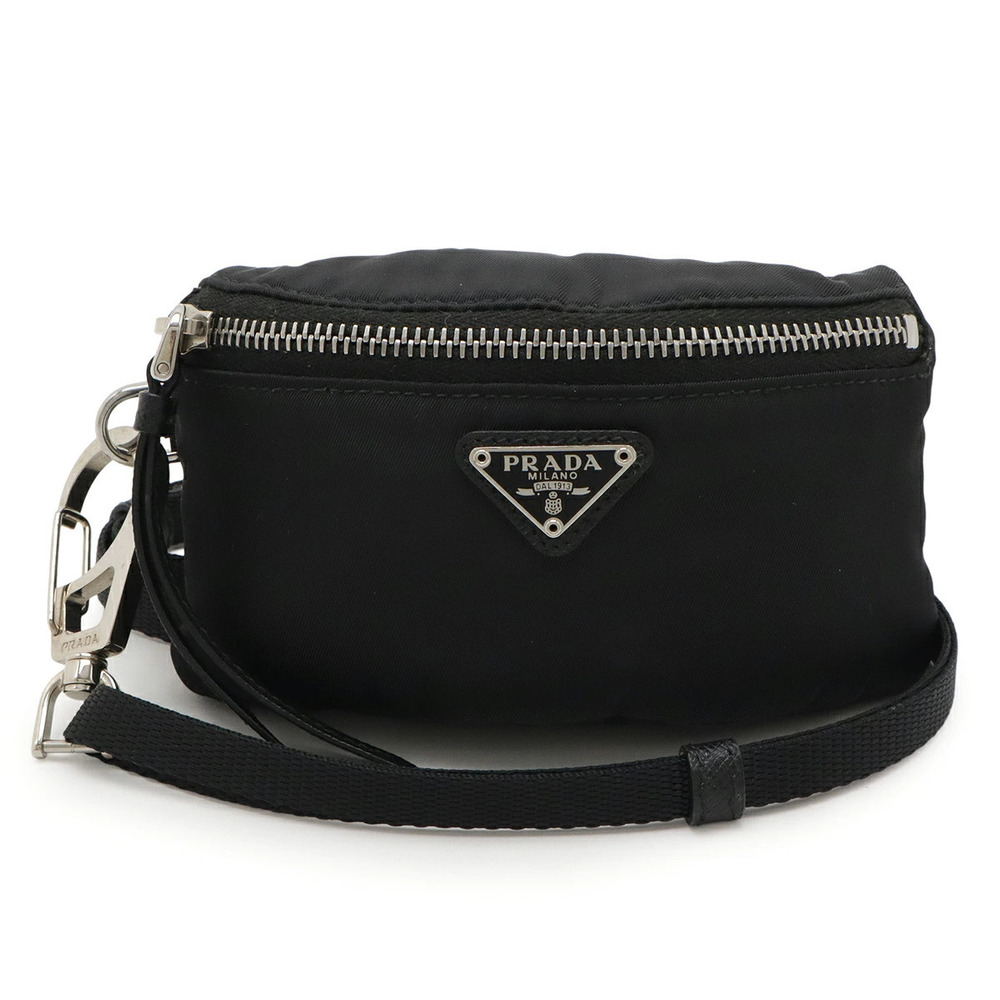 Prada Triangle Multi Pouch Clutch Accessory Case Neck Strap Leather NERO Black